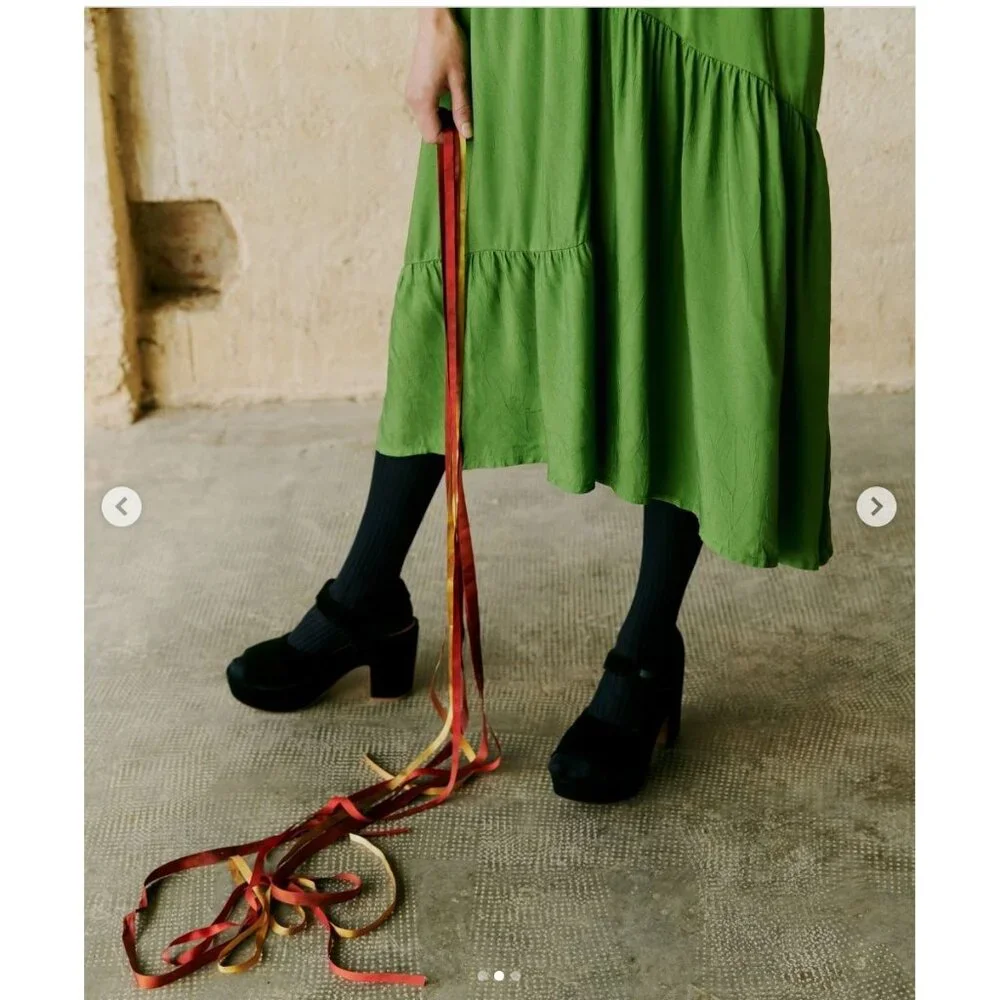 Toast Tiered Crinkle Twill Dress Spruce Green Midi Asymmetric Oversized Medium - Picture 4 of 14